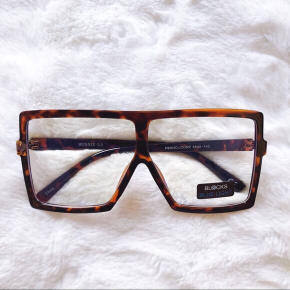 Lana Brown Rectangle Computer Light Glasses - Picture 1 of 12